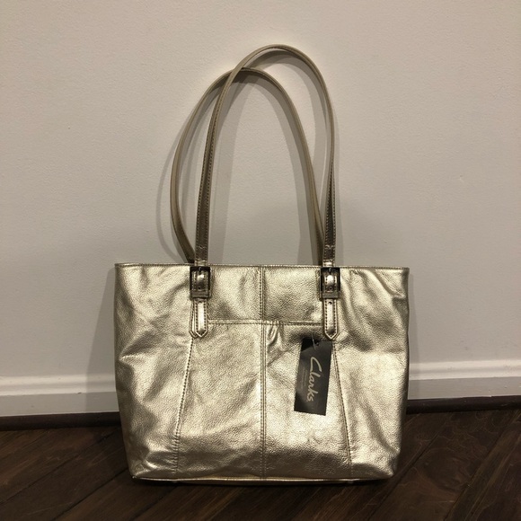 Clarks Leather Gold Foil Handbag - Picture 3 of 11